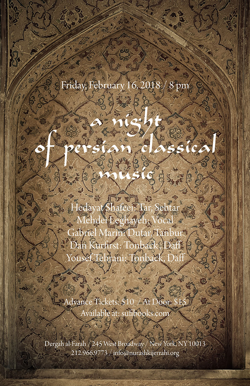 SOLD OUT | Friday, February 16, 2018 | A Night of Persian Classical Music | 8:00 pm | Advance Tickets: $10 | At Door: $15